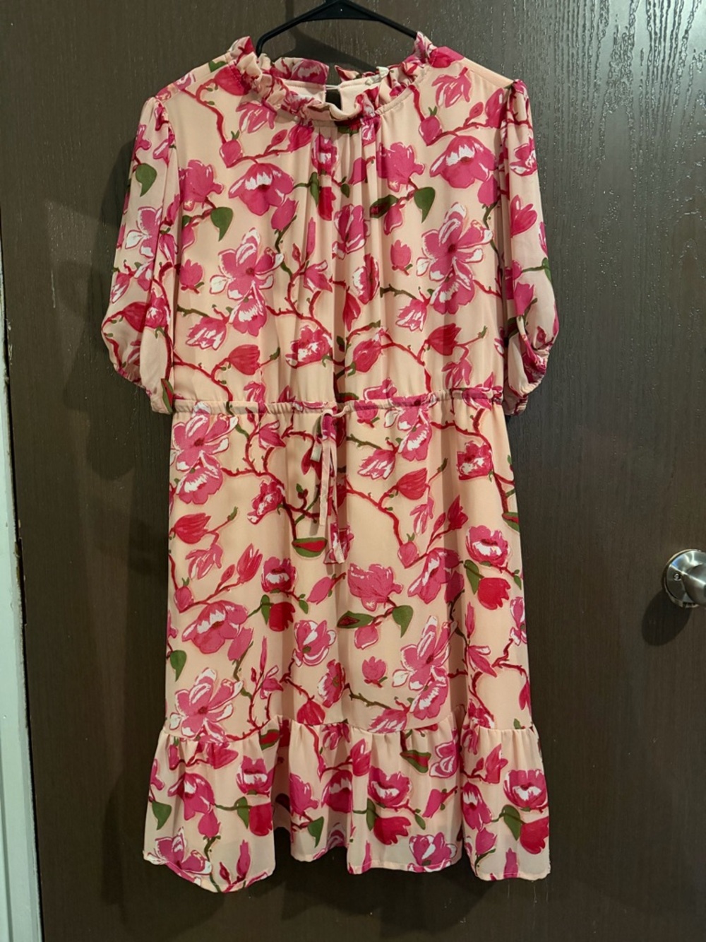 JODIFL Pink Floral Drawstring Waist Casual Dress